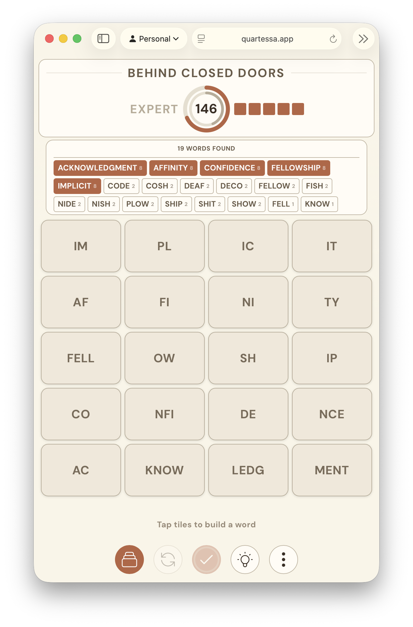 Completed game, light theme